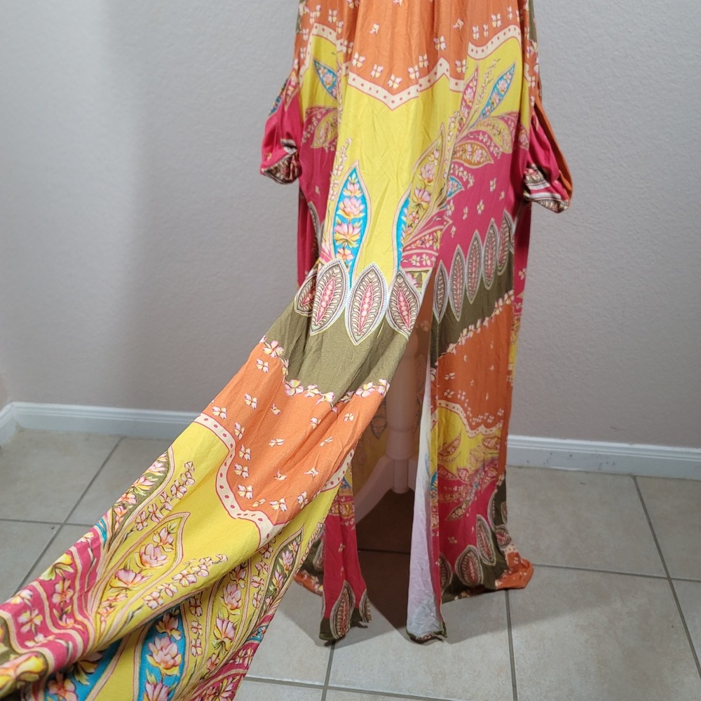 Agua Bendita Maxi Dress Womens Multicolor Paisley Smocked Leandra Lula NWT Small - Picture 12 of 14